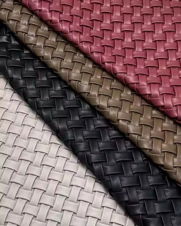 New Design 3D Woven Embossing Pu Leather Eco-Friendly Faux Leather For Clothing Bag Garments Decorative